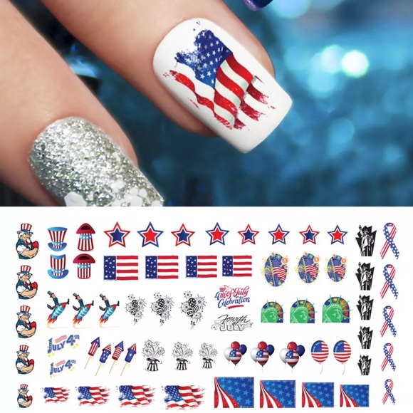 💌BO/GO$6🇺🇸 America Patriotic Nail Decals - Picture 1 of 5